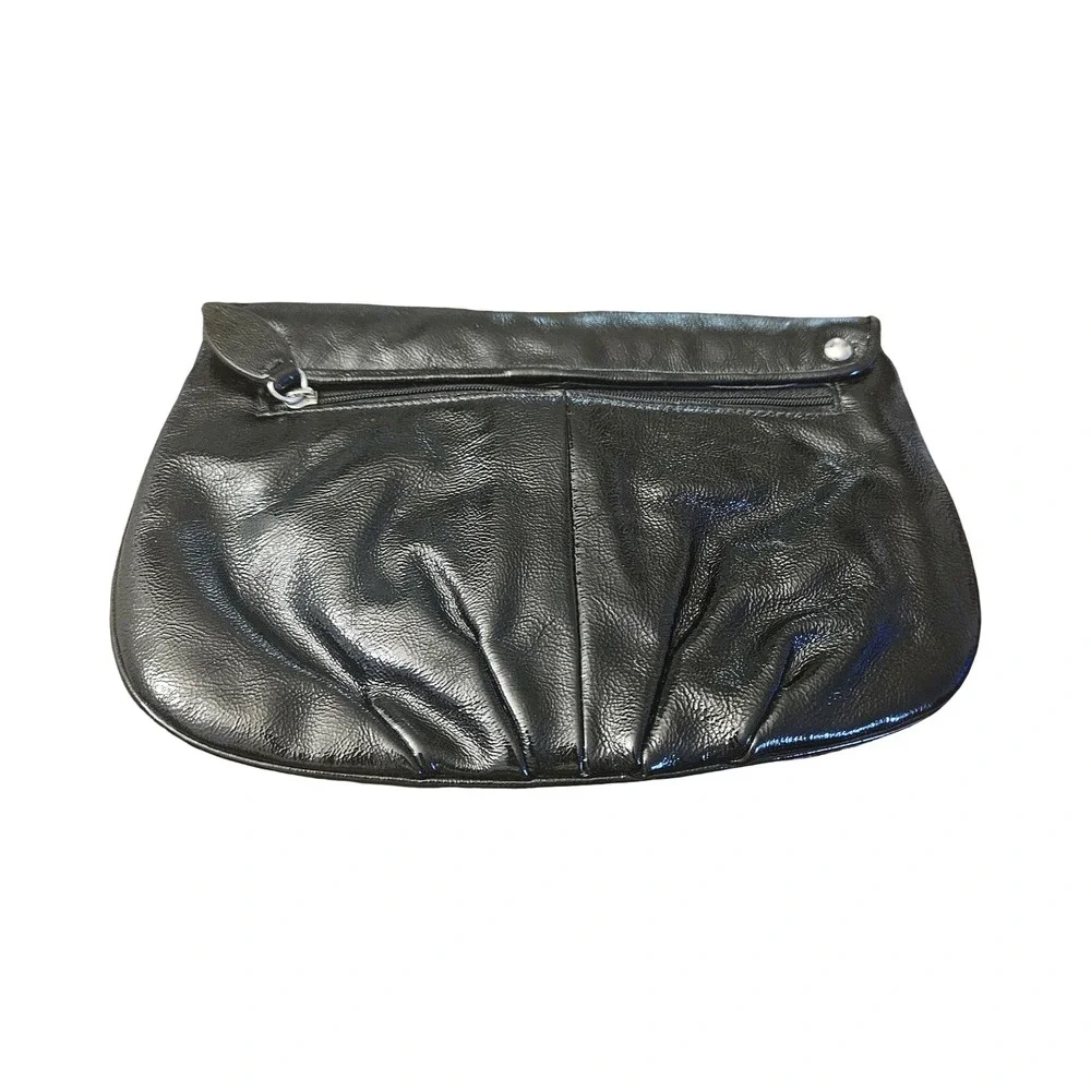 Coach Black Pleated Leather Wristlet Clutch Bag with Logo Button and Hangtag